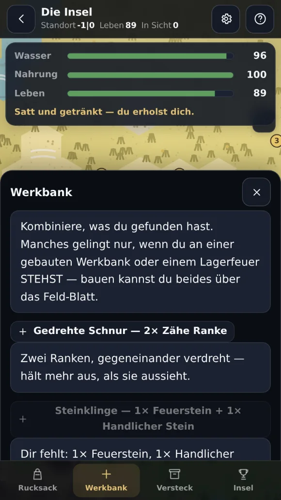 Terralons Imperium, Werkbank-Blatt: Rezeptliste, „Gedrehte Schnur — 2× Zähe Ranke