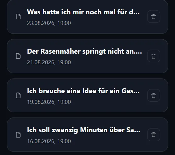 SkillToRemember: Liste der bisherigen Chats mit Titel und Datum